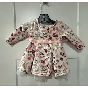 Youngland squiggles Baby Girls Newborn 3M Floral Dress Pink Bow Tulle Trim